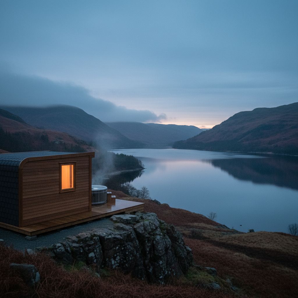 The Lake District landscape at dusk — fells, lakes and pubs — home of hand-picked glamping pods