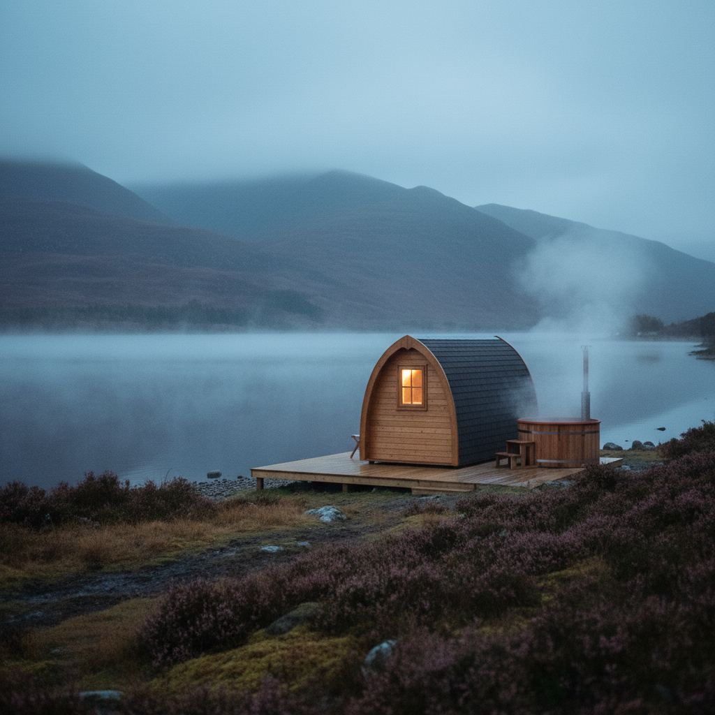 Scotland landscape at dusk — lochs, glens and big skies — home of hand-picked glamping pods