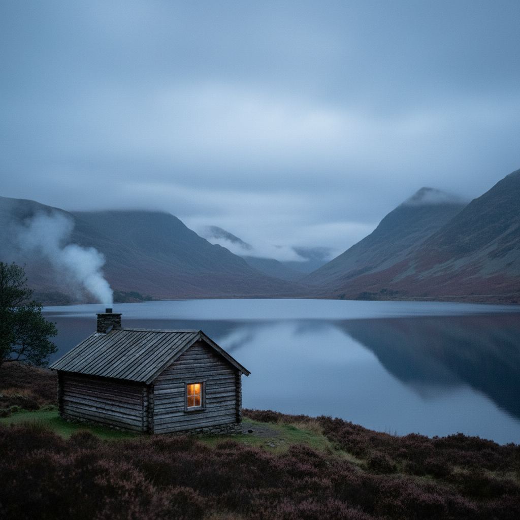 The Lake District landscape at dusk — fells, lakes and pubs — home of hand-picked log cabins